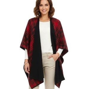 Woolrich Buffalo Plaid Cape Shawl Red and Black Reversible Fleece